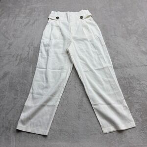 tea & cup Pleated Trousers Women Small White‎ High Waist Wide Leg Chic Old Money